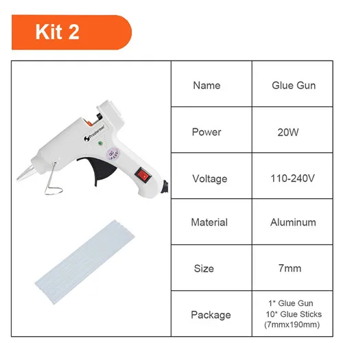 PROSTORMER горячего расплава клея пушка 7/11-ти миллиметровый клей-палочки 20 60 100 Вт 110-240(V) Промышленное использование мини Пистолеты ремонт тепла Температура инструмент - Цвет: Kit 2