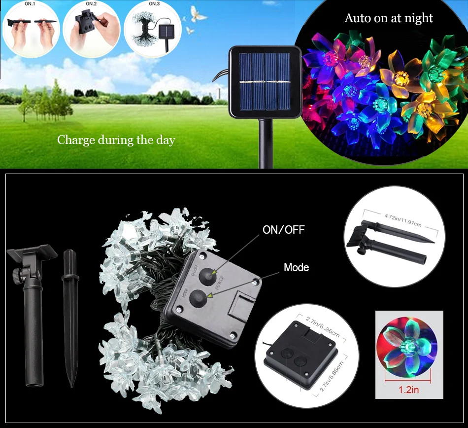 Casa de Férias Festa de Casamento Pátio ao ar Natal Solar Luzes Cordas Led 7 m 23ft Blossom Flower Garden Lawn Decorationsfor Livre 50 8 lawn garden