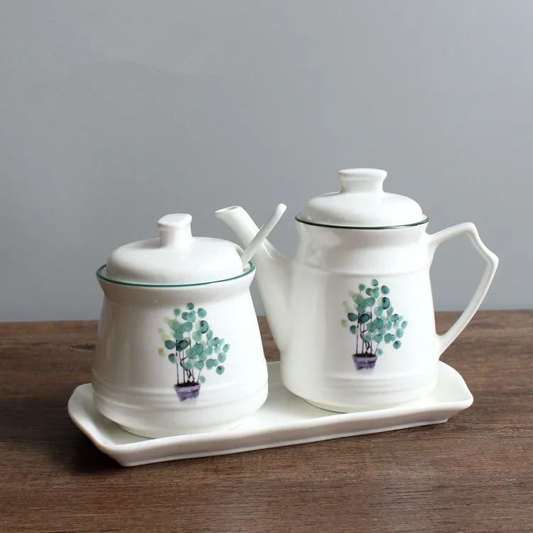Ceramic Kitchen Containers Seasoning Storage Box Pot Oil Vinegar Soy Sauce Storage Container