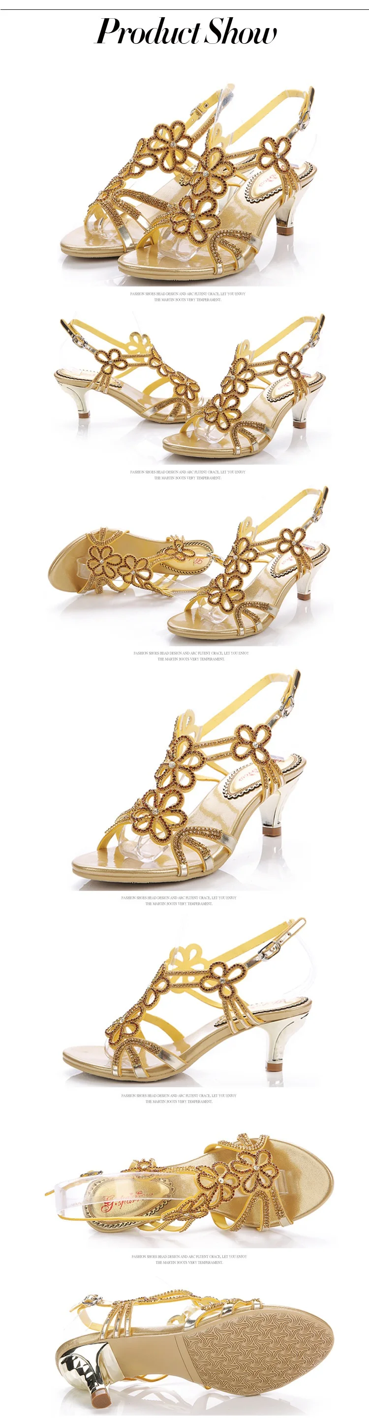 Womens Gold Wedding Shoes With Rhinestones Fashion Elengance Footware High Heels Sandals Stiletto High Quality3