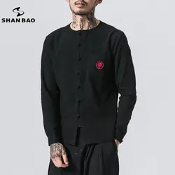 2019 весна новый стиль однобортный китайский стиль хлопок с длинными рукавами рубашка простая вышивка брендовая мужская белая рубашка