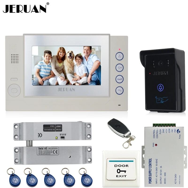 

JERUAN luxury 7`` Video Door Phone intercom System RFID waterproof Touch Camera+Electric Bolt lock+8GB Card+free shipping