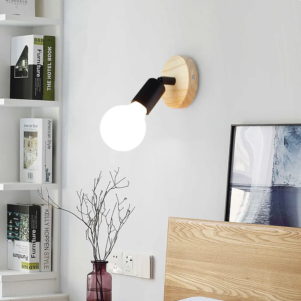  LED Wall Lamp Modern Wood Lamp Nordic Loft Style lamps Industrial Vintage Iron wall light for Bar C - 32891143551