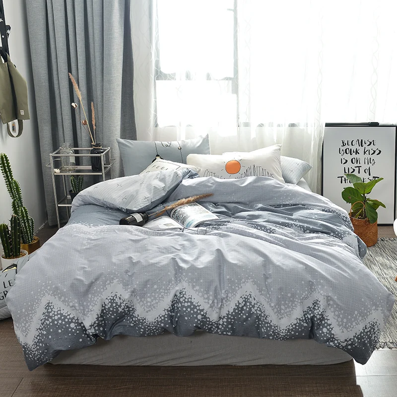 

White spots print Simple style bedding set cotton fabric 3/4pcs Twin Queen Size duvet cover flat sheet pillowcase