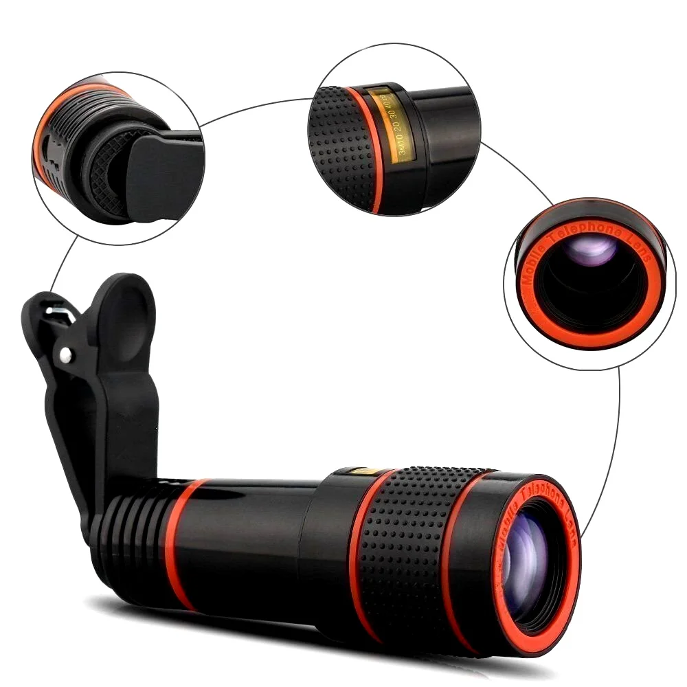 phone lenses for iphone Tongdaytech 12X Zoom Optical Phone Lens Portable Mobile Phone Telescope Lens With Clip For Iphone X 8 7 Samsung Huawei sony mobile camera lens