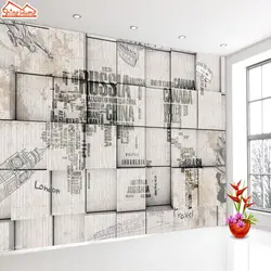 Shinehome-Ретро мир Географические карты кирпич Обои рулонов 3d фото стена Бумага для стен 3 D гостиная настенная roll бумага Домашний Декор
