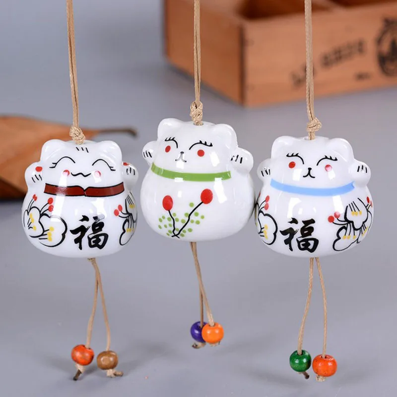 

1 Pcs Ceramic Windchimes Lucky Cat Pendant Wind Chimes Car Ornament Hanging Miniature Home Decoration Ceramic Wind Chimes