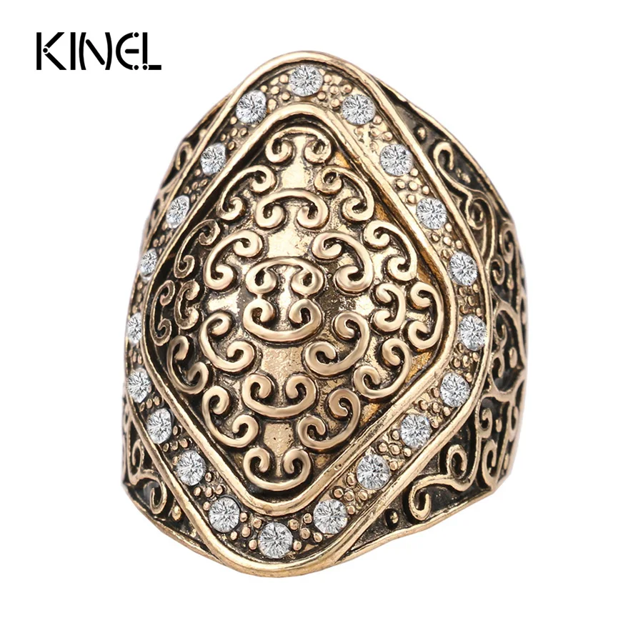 

2016 New Crystal Jewelry Vintage Color Gold Rings For Women Classical Pattern Selectable Ring Sets
