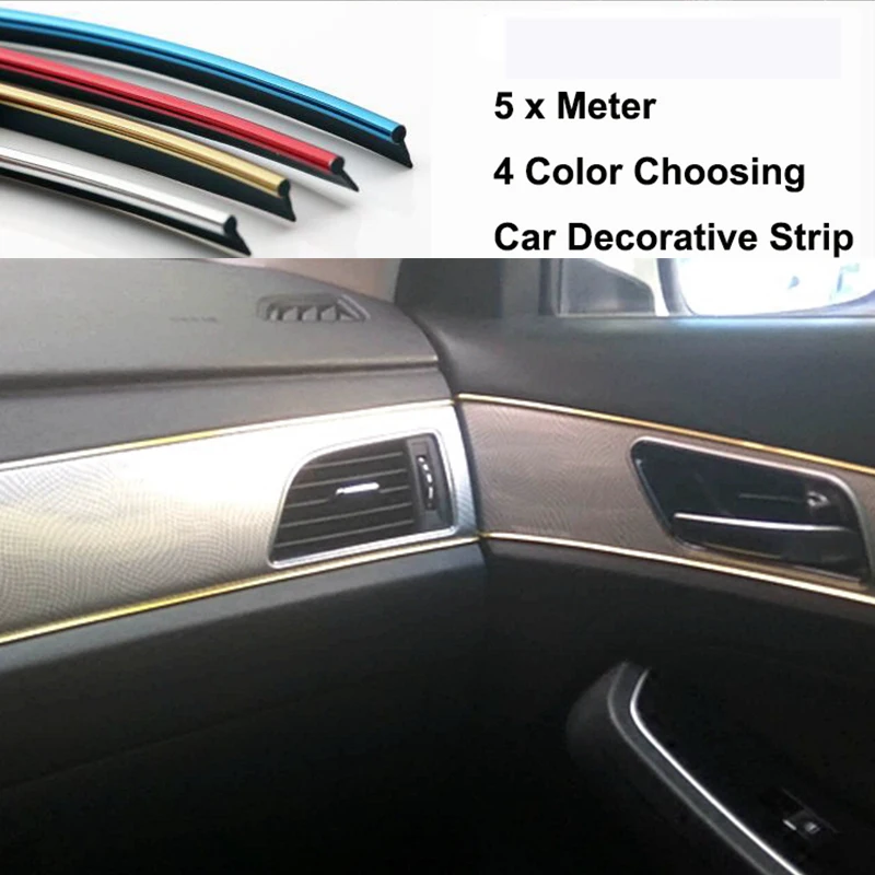 5 Meter PVC decorative tape Auto dash panel trim strip Car Rein Side moulding decoration strip