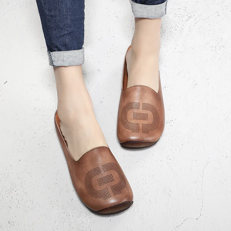 

Women Leather Mules Hollow Out Spring 2019 Women Shoes Retro Brand Handmade Women Genuine Leather Slippers Summer Shoes Tyawkiho