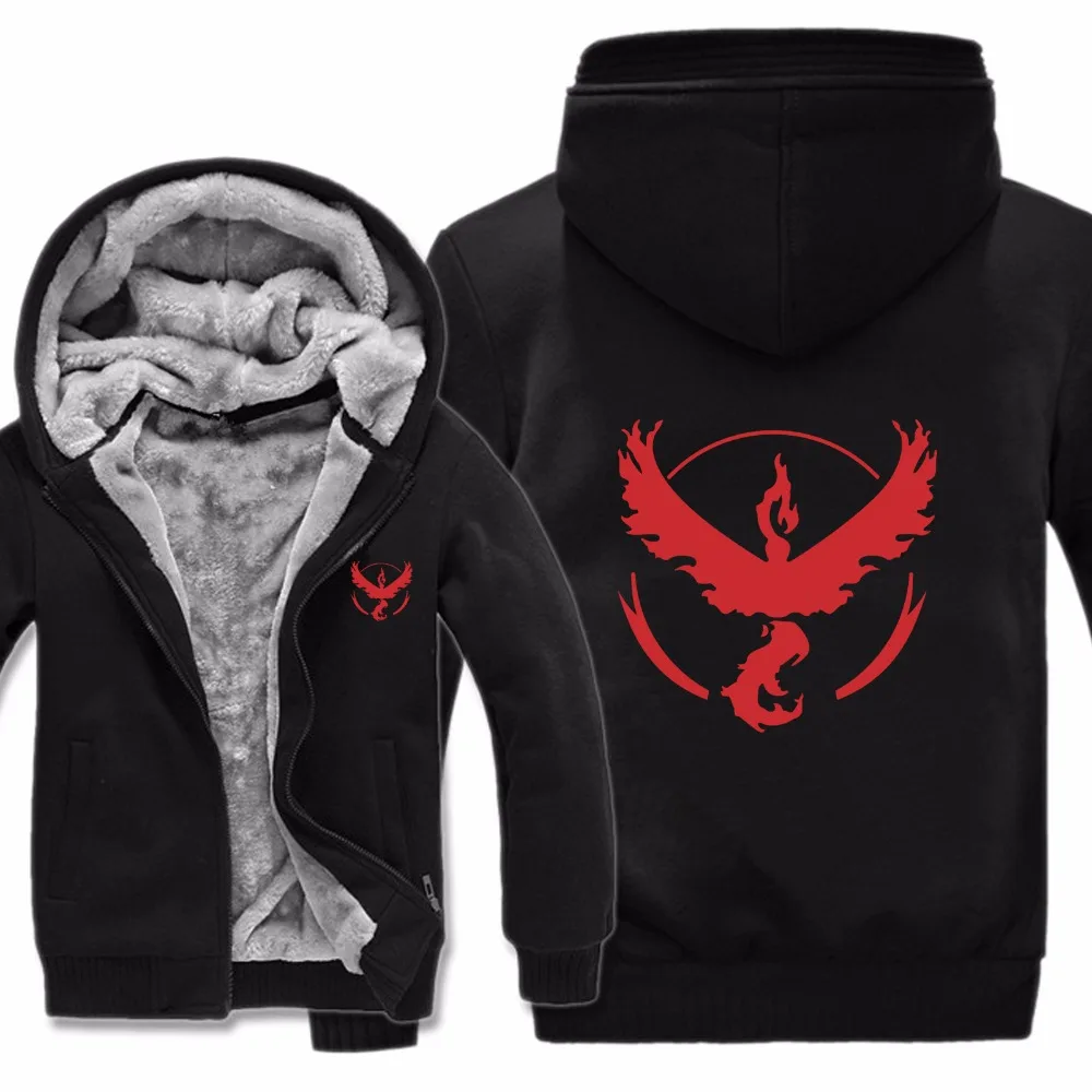 

2019 Men Casual Wool Liner Fleece Team Valor Team Mystic Team Instinct Sweatshirts Hoody Pokemon Go Hoodies Jacket Winter