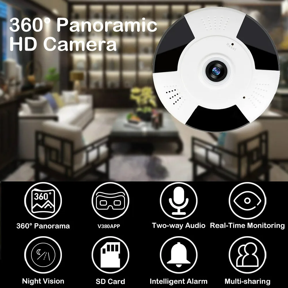 V380 WIFI Беспроводная камера 360 градусов 960P HD IP рыбий глаз панорамная Домашняя