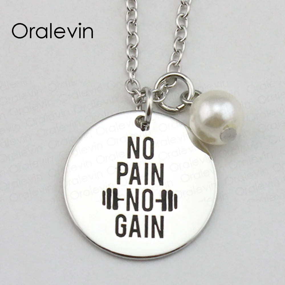 

Fashion NO PAIN NO GAIN Inspirational Hand Stamped Engraved Custom Pendant Necklace for Trendy Women Jewelry, #LN1745