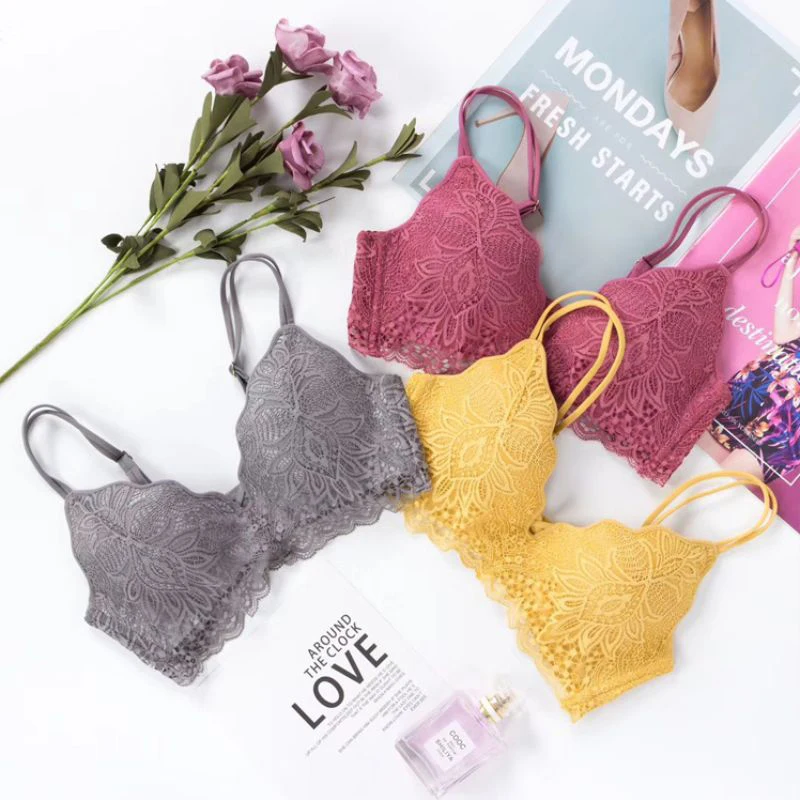 

Women Sexy Lace Bra Padded Wireless Ladies Solid Color Push Up Bralet Underwear