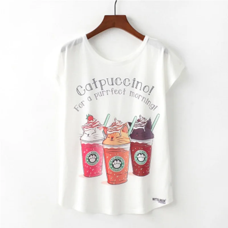 

Kawaii Women Vogue Tshirt Cute Cat Animal Plant Printing Streetwear Outdoor Leisure Female Tees Harajuku Tops 2019 New Tees