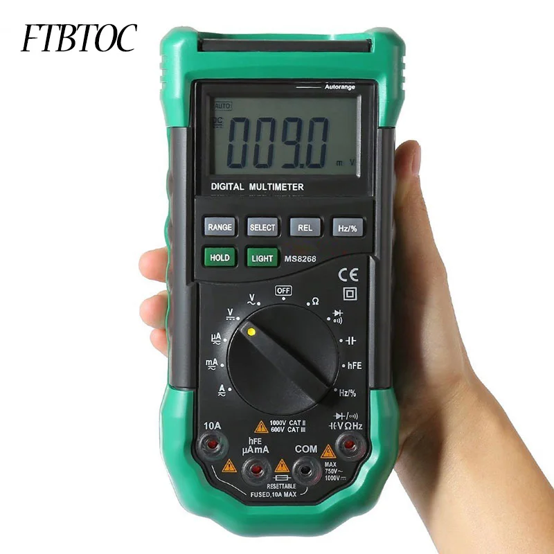 

FTBTOC MS8268 Auto Range Digital Multimeter Full protection AC/DC Voltmeter Ammeter Ohm Capacitance Meter diode test