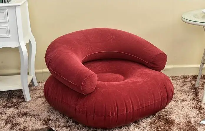 Модное Флокирование ПВХ Надувное Кресло-мешок одного дивана, семейная принадлежность для дома, кресло air bean мешок стул - Цвет: B red without pump