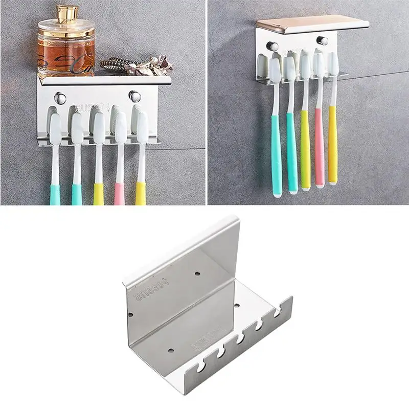 

Bathroom Toothbrush Holder Wall Mounted Stand 304 Stainless Steel Toothpaste Rack (Punch - Five-Position Toothbrush Holder)