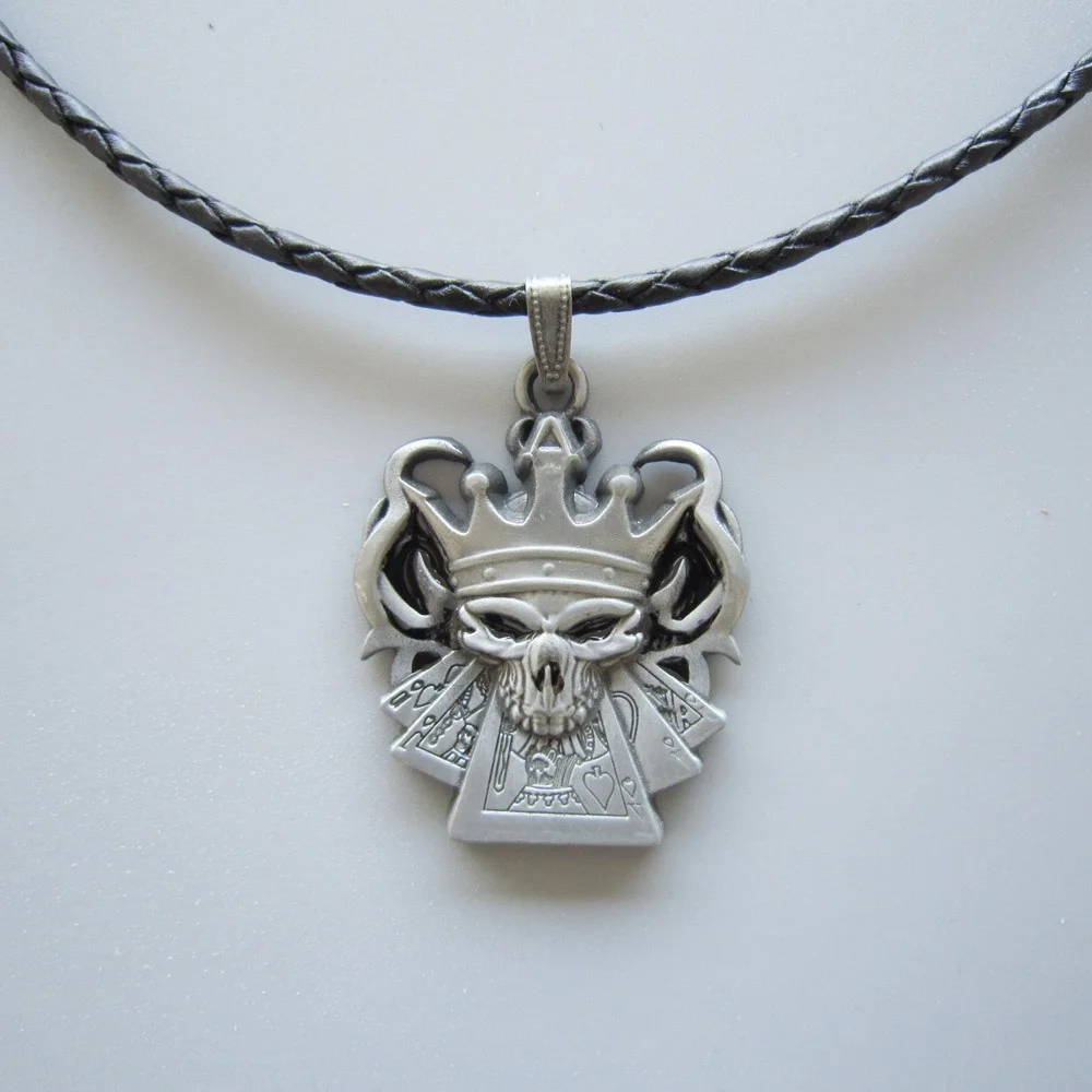 

Crown Skull Metal Charm Pendant Leather Necklace Neck Tie