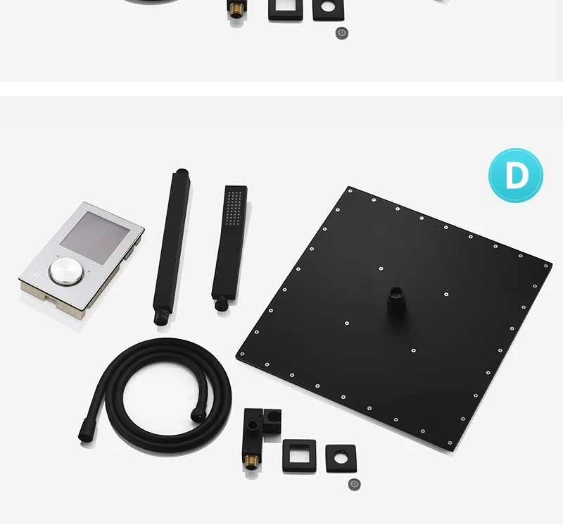 Luxury Thermostat 16 inch Shower System LCD Touch Screen Digital Display Black Large Shower Set 180 Degree Rotating Lower Faucet (28)