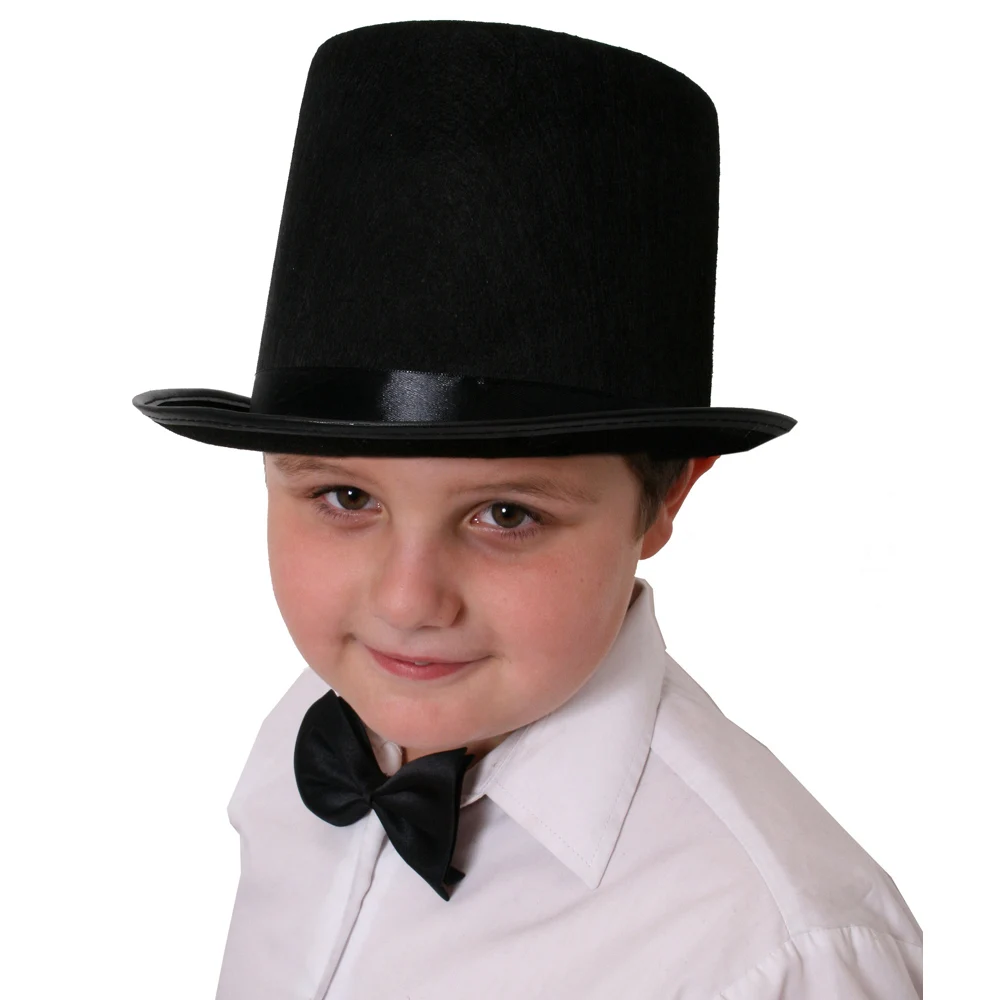 

CHILDS TOP HAT 55CM BLACK FELT SATIN BAND MAGICIAN VICTORIAN FANCY DRESS COSTUME