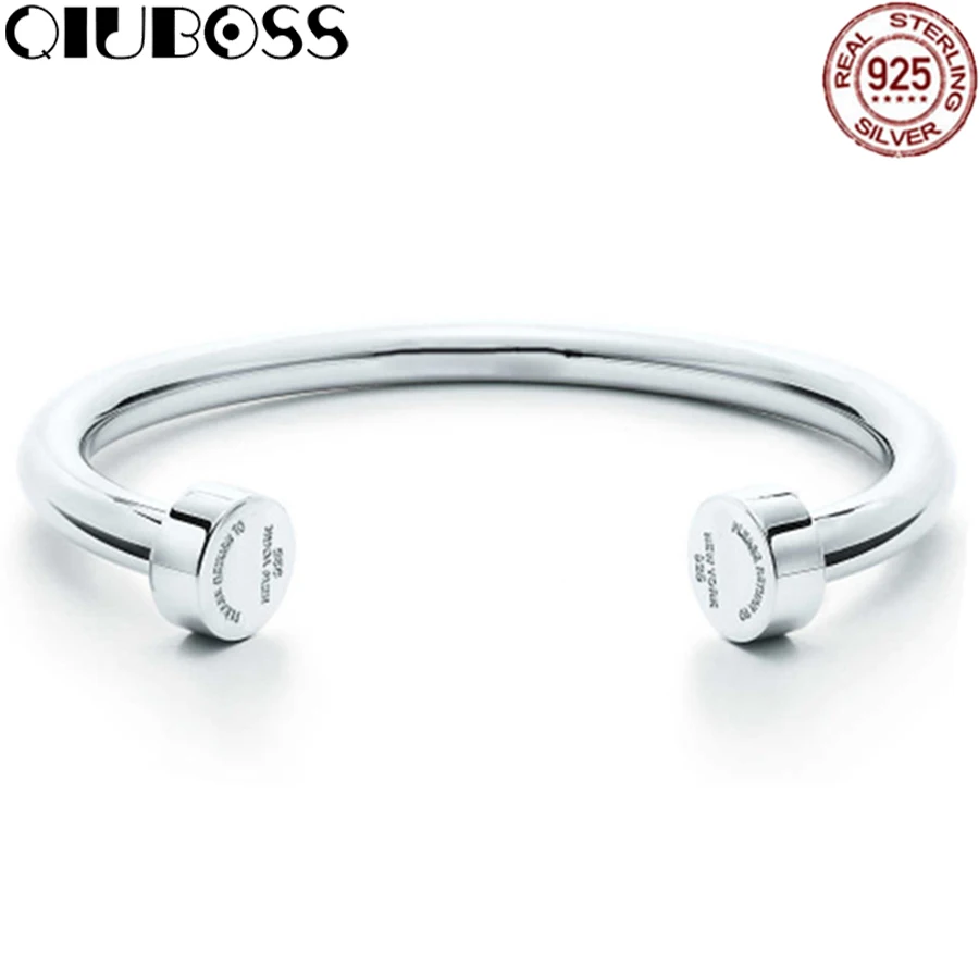 

QIUBOSS TIFF 925 Sterling Silver MOMENTS STERLING SILVER BANGLE WITH LOGO HEART CLASP For Gift Jewelry