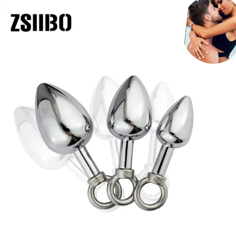 Pull ring anal plug Stainless steel silver 3 sizes 2 styles Stimulate anus prostate massager butt plug  adult toysGS73