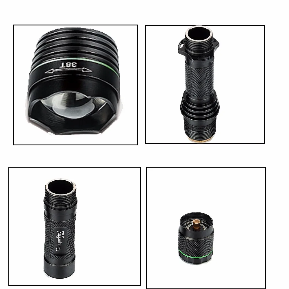 UniqueFire 1508-38 Aluminum Alloy LED Flashlight Cree XPE XPGXRE Torch 18650  Zoom Light Lamp For Emergency+Two Slot Charger1