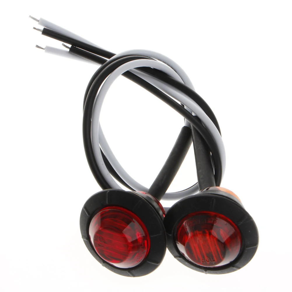 

2X Mini Red 3/4" Round Side 3 LED Marker Trailer Car Bullet Light Waterproof Red Light