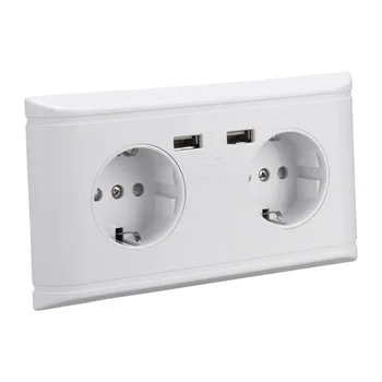 

EU Wall Power Socket 155*84mm 16A Double Wall Power Socket With 2 USB Outlet