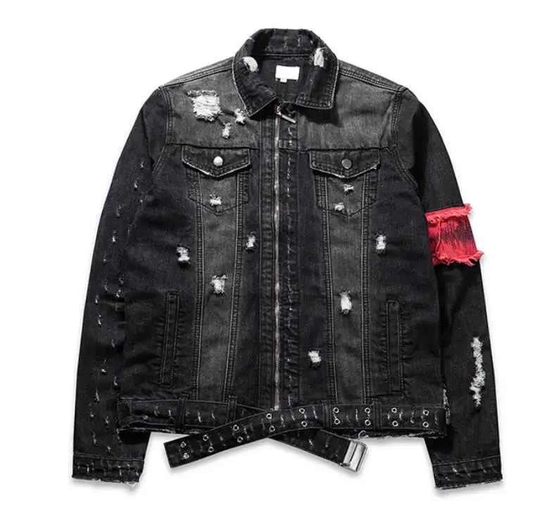 2018 luxury Ripped Ribbon jeans Jackets washed patchwork Distressed Denim Man Slim Fit Streetwear Hip Hop Vintage Jacket 2XL 2018 luxury Ripped Ribbon jeans Jackets washed patchwork Distressed Denim Man Slim Fit Streetwear Hip Hop Vintage Jacket 2XL