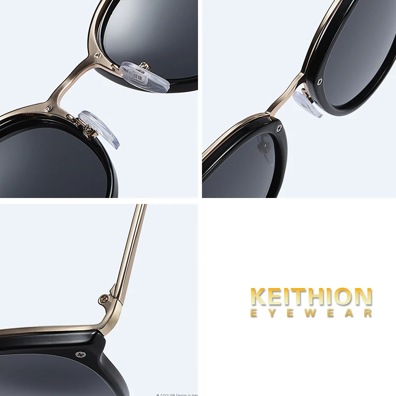 KEITHION Fashionable polarized sunglasses women's round retro sunglasses coated metal frame tinted driving glasses