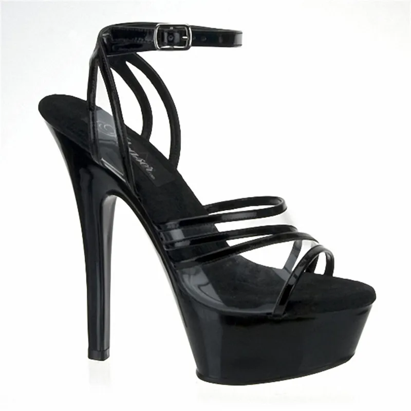 

Transparent 15cm, bare ankle strap, sexy waterproof banquet sandals, dancing shoe
