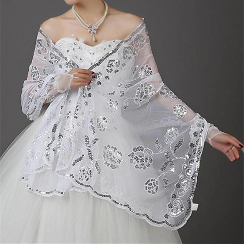Braut Hochzeit Spitzenbolero Wickelschal Jacke mit Pailletten Perlen Braut Hochzeit Spitzenbolero Wickelschal Jacke mit Pailletten Perlen