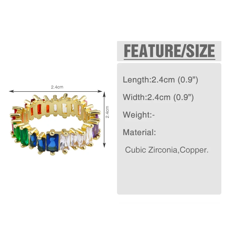 INS, горячая Распродажа, радужные кольца, набор для девочек и женщин, проложенные кубическим цирконием, багет, вечерние кольца, красочные кольца, очаровательные ювелирные изделия, rig-h71