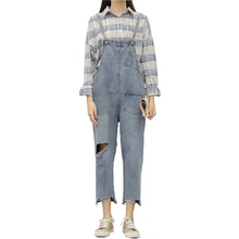 Pengpious/Модный женский комбинезон с дырками по колено, потертый подол, джинсовый комбинезон для девочек, летний дизайн