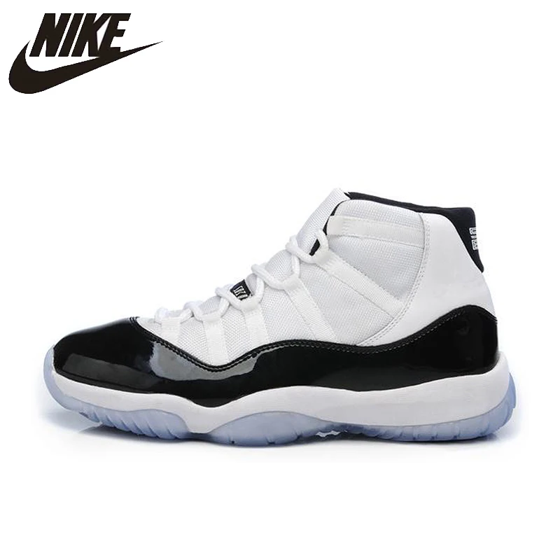 Nike AIR JORDAN 11 CONCORD GS Aj11 women's basketball shoes, white&black, shock absorption non-slip  wear-resistant  378038 107