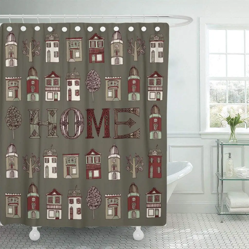 

Shower Curtain with Hooks Blue Sweet with House Colorful Family Warm Party Spring Beauty Birth Birthday Decorative Bathroom