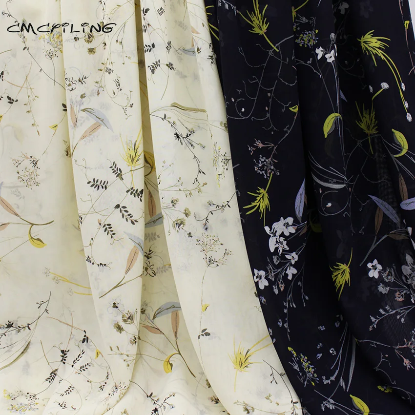 

CMCYILING Floral Printed Chiffon Fabric For Summer Dress Shirts Sewing Tulle Fabrics Polyester Cloth Apparel Fabric 50*150CM