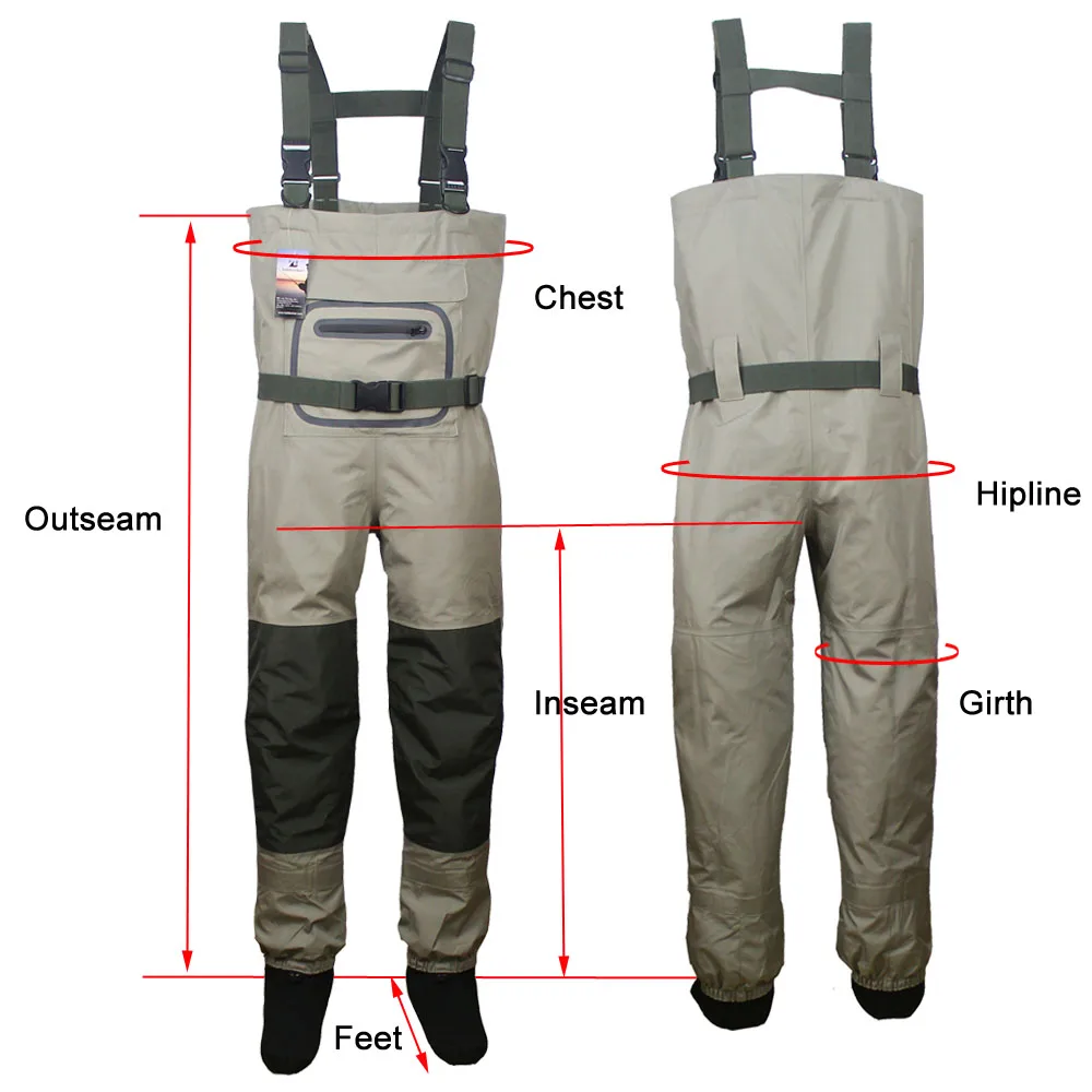 Fly Fishing Waterproof Breathable Waders Neoprene Stocking Foot Chest  Waders for Men and Women