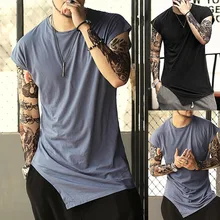 Европейский и американский стиль Harajuku мужской жилет нерегулярный подол спортивный жилет серый короткий рукав рубашка Летний Повседневный жилет топы