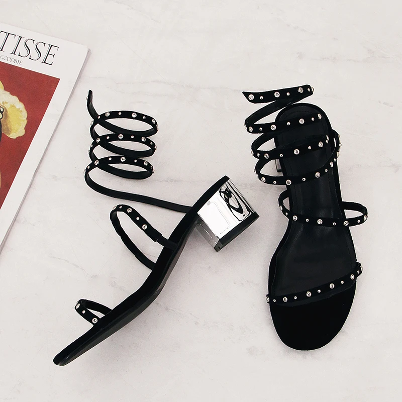 

Women's sandals feet length 22-24.5 cm Sheep suede Sandals Girl spring and summer Rhinestone leaking toe thick with heel