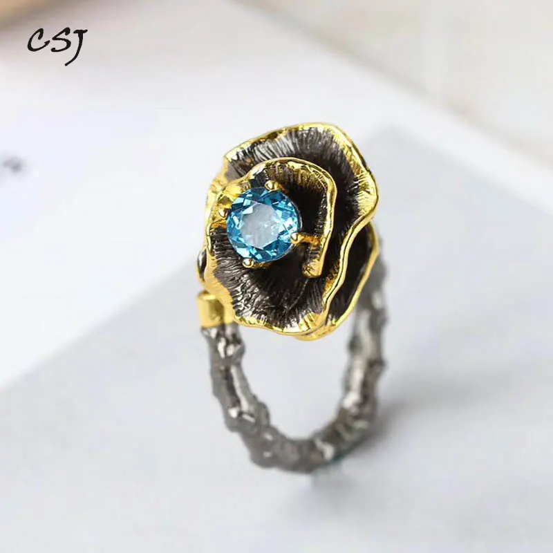 

CSJ Original Design Topaz Rose Rings 925 Sterling Silver for Women Party Wedding Engagement Gift Fine Jewelry