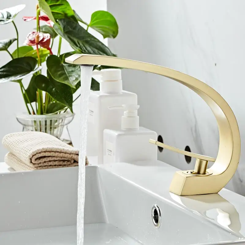 Смеситель для ванной комнаты матовый золотой Твердый латунный уникальный дизайн раковина смеситель кран горячий и холодный водопад