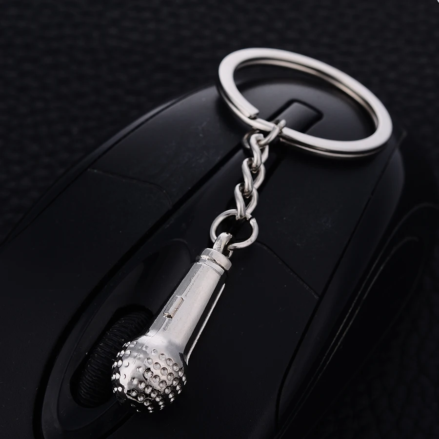 Chaveiro!Creative Microphone Keychain Car Keyring Charm Metal Musical
