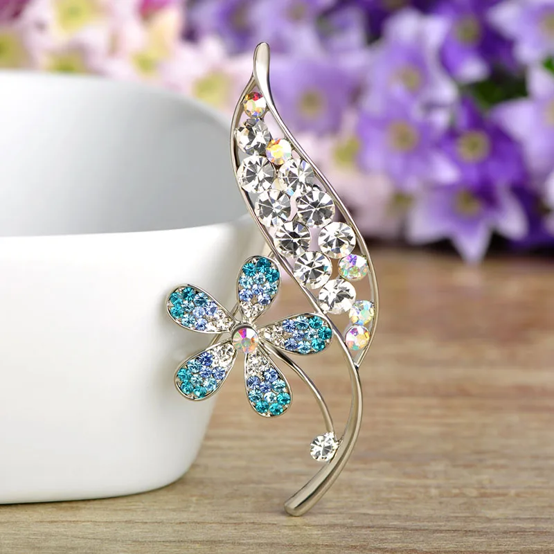 Женская Брошь с фиолетовым кристаллом Funmor брошь в форме цветка листьями