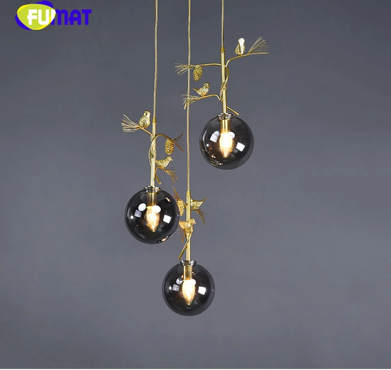 4 FUMAT Artichoke Bird Gold Glass Ball Ceiling Lamp Chandelier Spiral Staircase Villa G4 LED Modern Style Penthouse Layers Lights