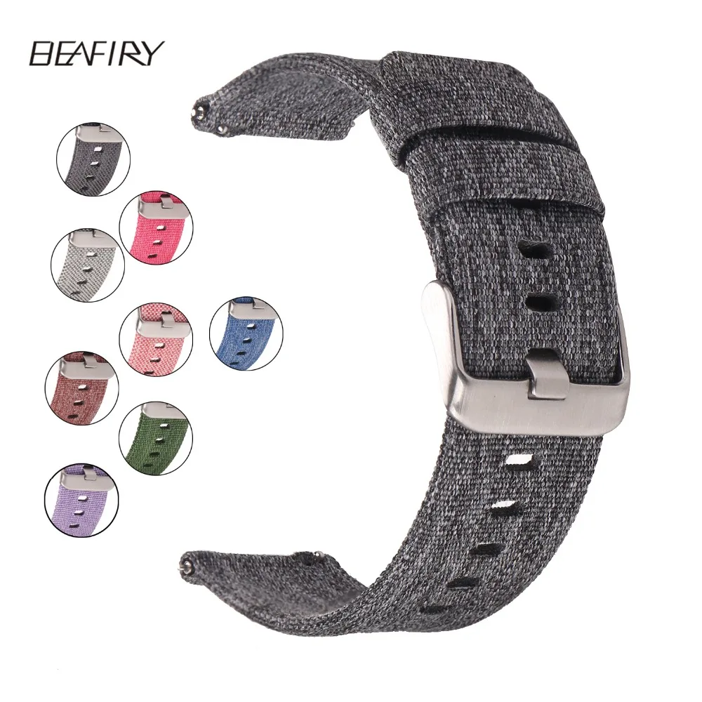 Kaufen BEAFIRY Quick Release Strap Atmungs Gewebten Nylon Uhr Band Leichte Leinwand Uhr Straps 20mm 22mm 24mm Verschiedene farben