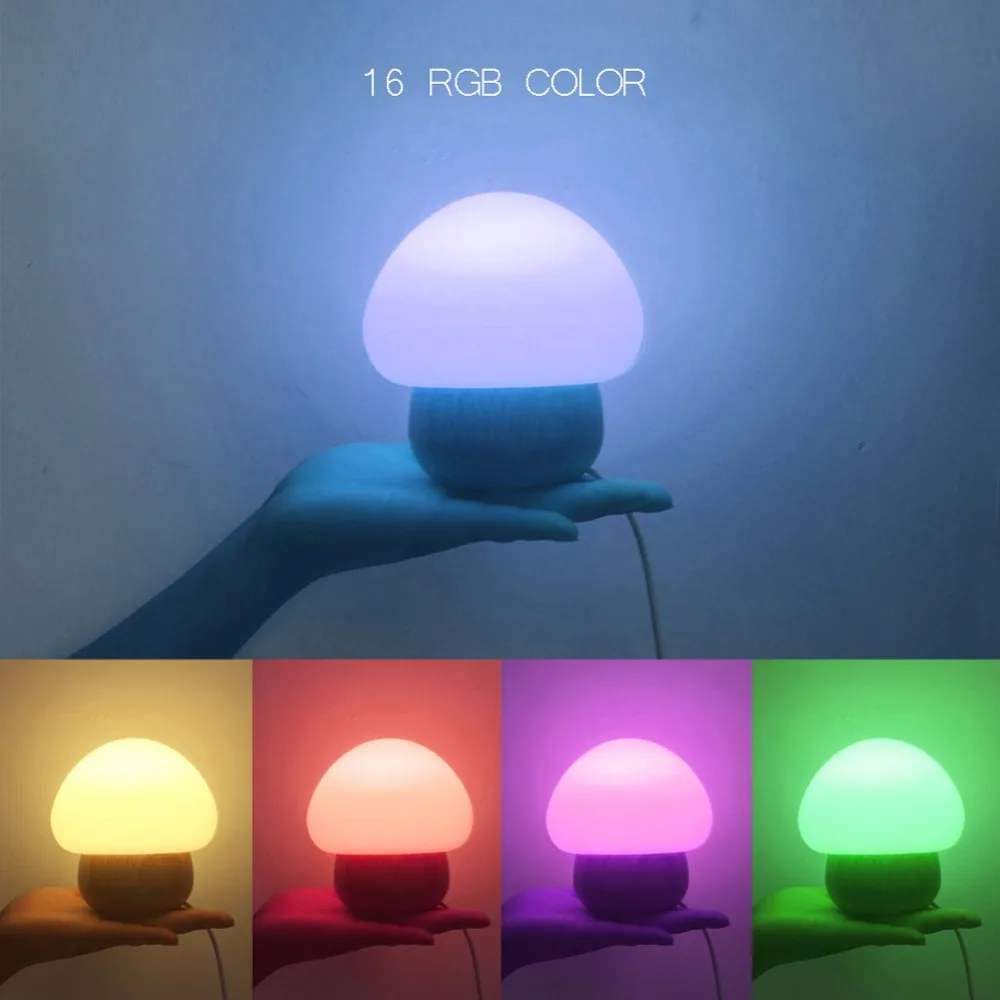Светодиодный ночник деревянный грибок разноцветный RGB беспроводной