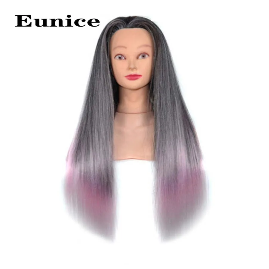 

Eunice Ombre Synthetic Long Straight Hair Training Head Mannequin Daily Makeup Head For Teaching Women Grey Purple Pink